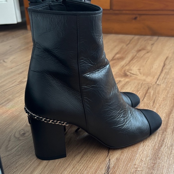 Chanel Black Leather Ankle Boots with Chain Detail - Picture 6 of 7